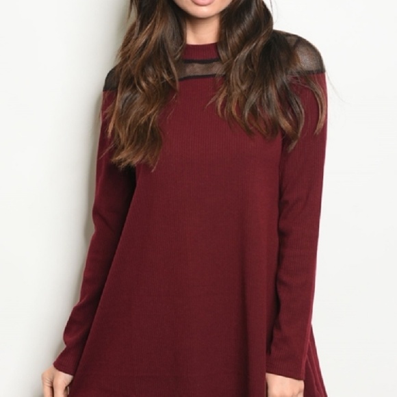 Long Sleeve Knit Tunic Dress  in Burgundy - Picture 4 of 5